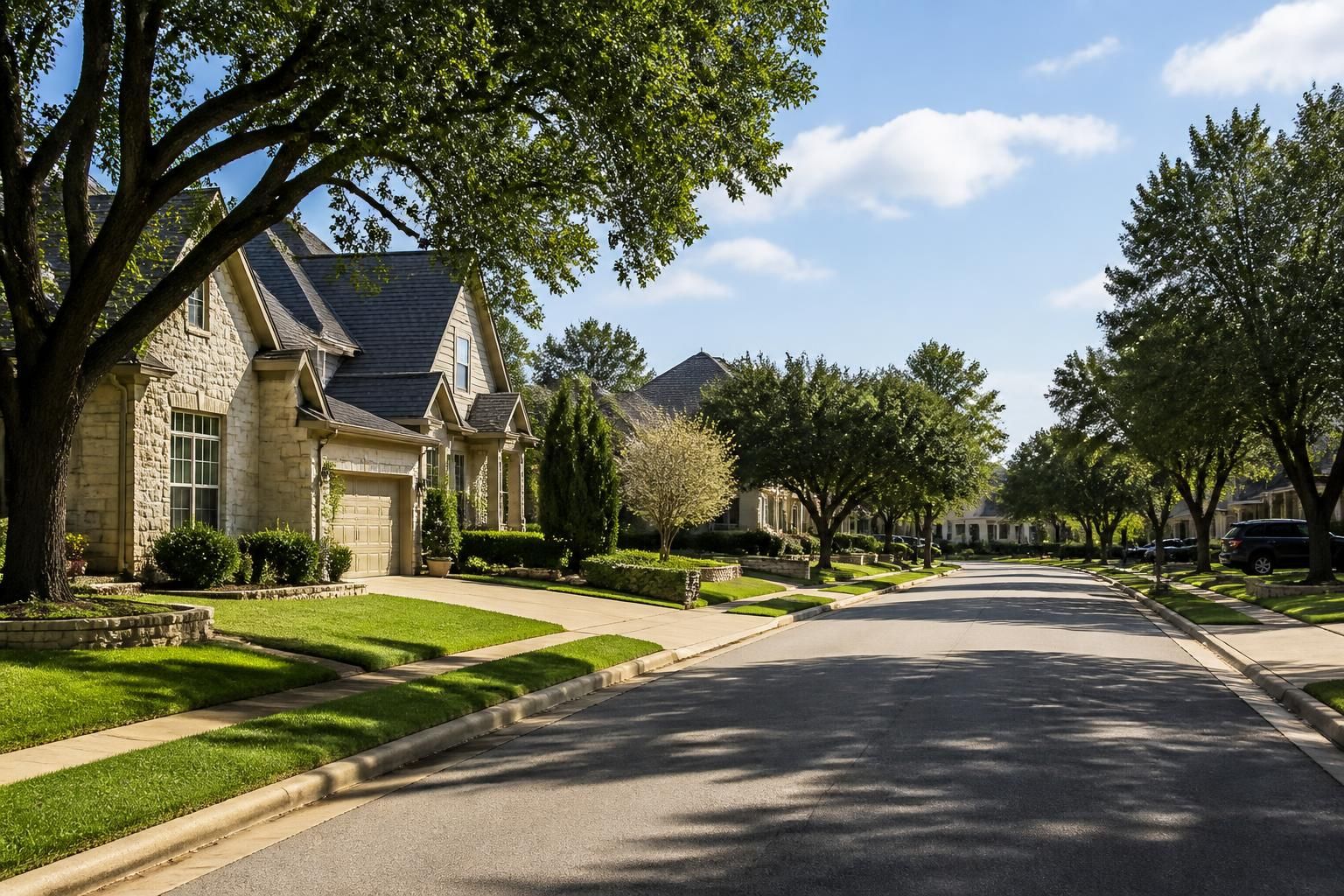 Welcoming suburban neighborhood street in Schertz